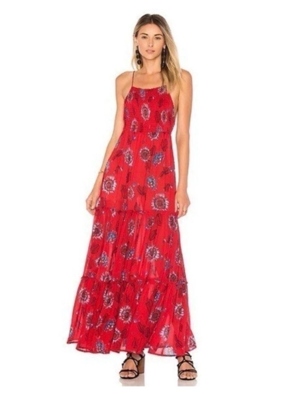 Free People Intimately red smocked maxi dress, size XS